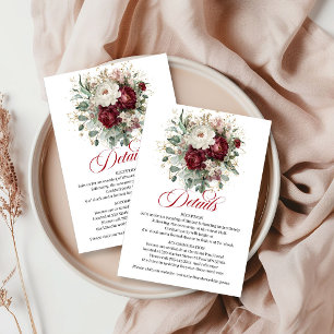 Glam Burgundy Floral Eucalyptus Greenery Gold Info Enclosure Card