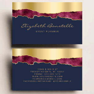Glam Burgundy Gold Foil Navy Blue Luxury Business Card