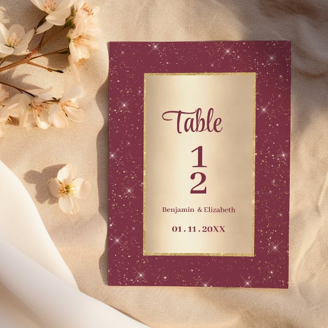 Glam burgundy gold glitter confetti Table Numbers (Glam burgundy gold glitter confetti Table Numbers)