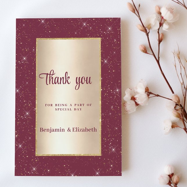 Glam burgundy gold glitter confetti Thank You  Invitation (Glam burgundy gold glitter confetti Thank You )
