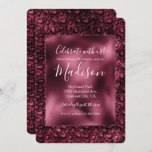Glam Burgundy Leopard Print Invitation