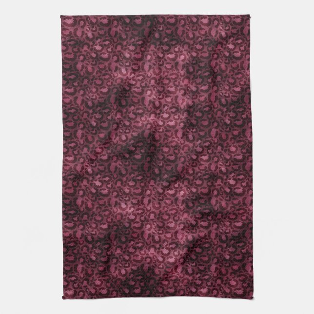 Glam Burgundy Leopard Print Kitchen Towel (Vertical)