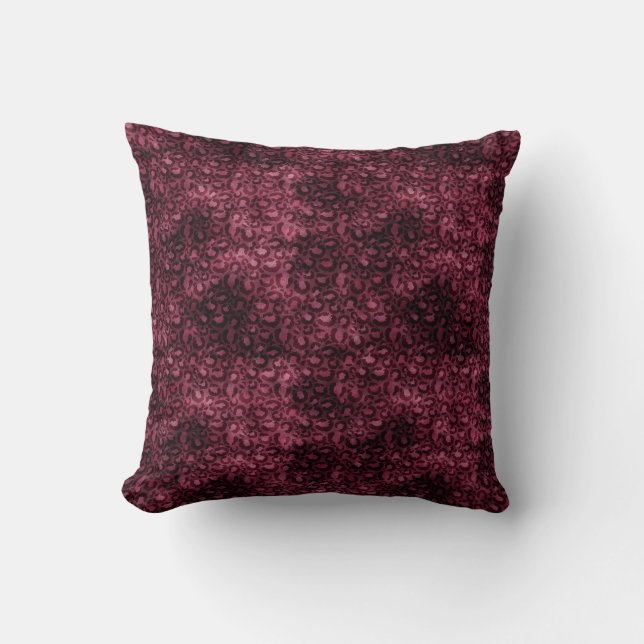 Glam Burgundy Leopard Print Throw Pillow (Front)