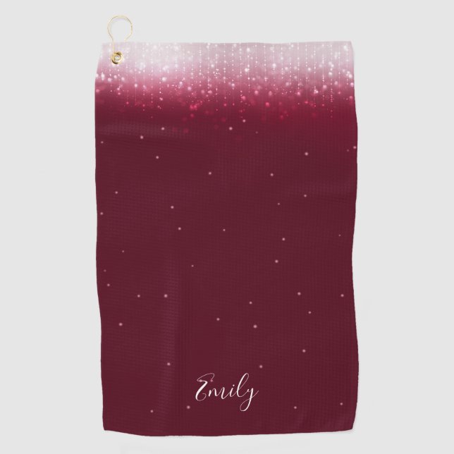 Glam Burgundy Personalized Golf Towel (Front)