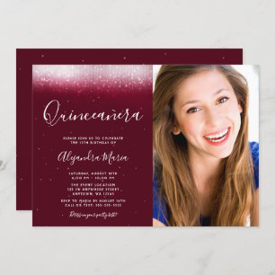 Glam Burgundy Quinceanera Photo Invitation