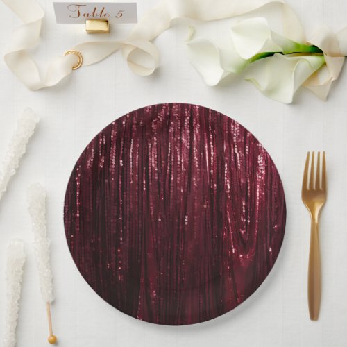 Glam Burgundy Red Glitzy Wedding Paper Plates