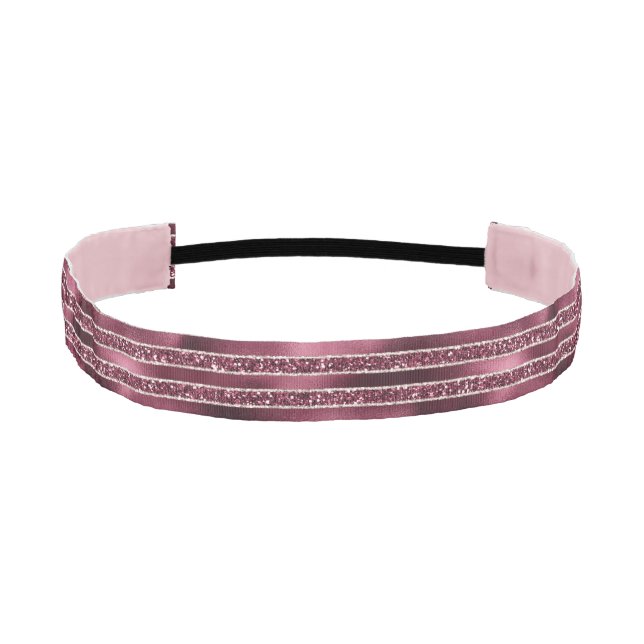 Glam Burgundy Red Rose Blush Glitter Stripes    Athletic Headband (Front)