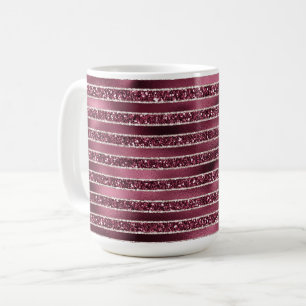 Glam Burgundy Red Rose Blush Glitter Stripes Coffee Mug
