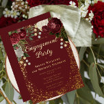 Glam Burgundy Rose Floral Engagement Party Foil Invitation<br><div class="desc">Elegant and classy dark red and burgundy floral roses with seed pearls on a splatter frame "Engagement Party" design by Holiday Hearts Designs. All text is real gold foil and the splatter frame is a combination of gold foil and gold-toned gradient. Seed pearls are faux printed. Background is burgundy on...</div>