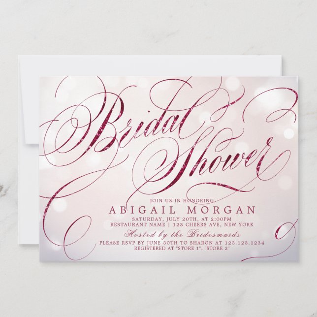 Glam burgundy vintage calligraphy Bridal Shower Invitation (Front)