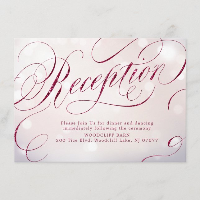 Glam burgundy vintage calligraphy reception enclosure card (Front)