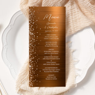 Glam Burnt Orange Glitter Brushed Metal Wedding Menu