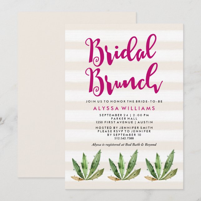 Glam Cactus Bridal Brunch Invitation (Front/Back)