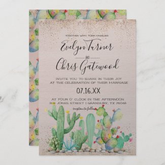 Glam Cactus Fiesta Wedding Invitation
