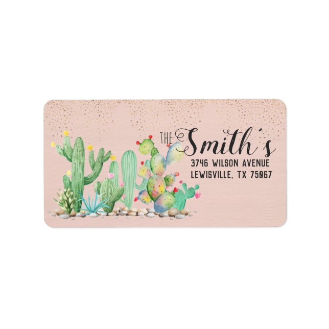 Glam Cactus Wedding Return Address Labels (Front)