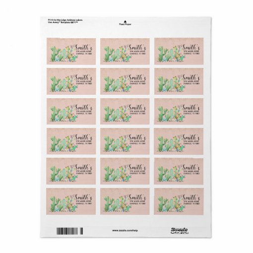 Glam Cactus Wedding Return Address Labels Zazzle
