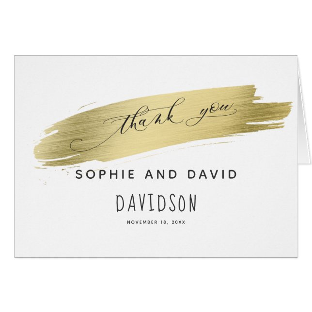 Glam Calligraphy Gold Stroke Thank you Cards (Front Horizontal)