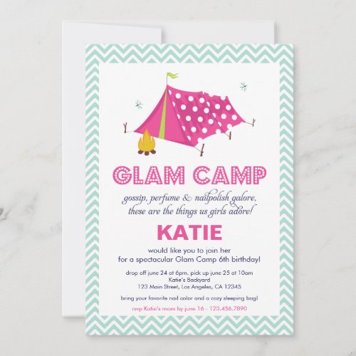 Glam Camp Makeover Girls Birthday Invitation Card