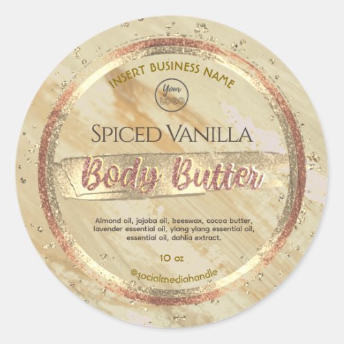 Glam Caramel Marble Gold Foil Effect Body Butter Classic Round Sticker