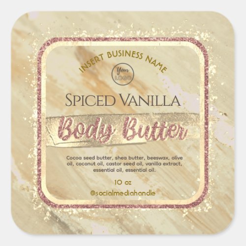 Glam Caramel Marble Gold Foil Effect Body Butter Square Sticker