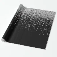 Black gold glitter drips sparkle glam wrapping paper, Zazzle