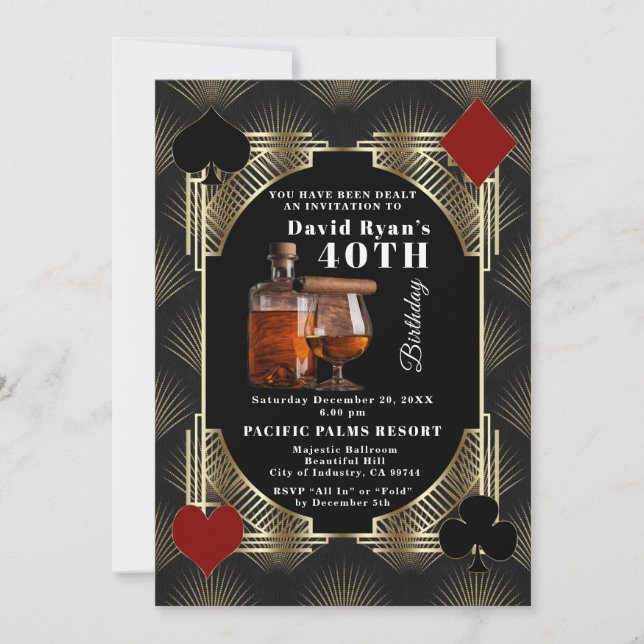 Glam Casino Cognac And Cigar 50th Birthday Party  Invitation (Front)