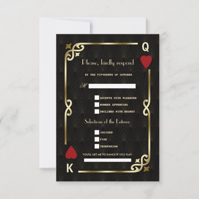 Glam Casino Gold Great Song Request Wedding RSVP Card (Front)