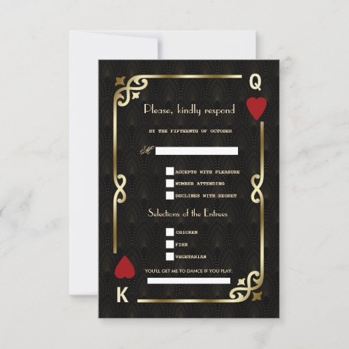 Glam Casino Gold Great Song Request Wedding RSVP Card
