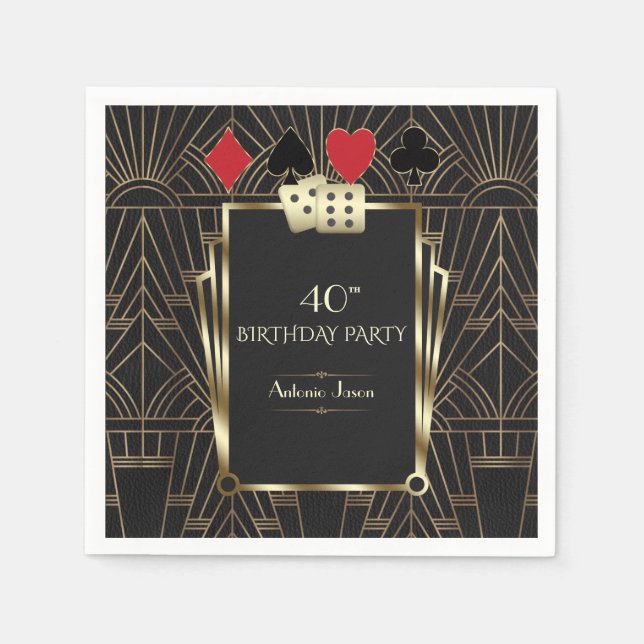 Glam Casino Great Gatsby 40th Poker Birthday Napkins (Front)