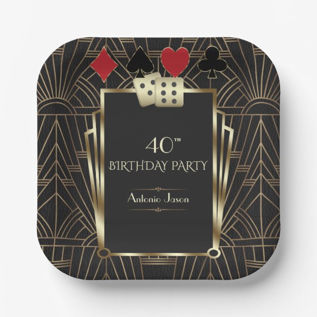 Glam Casino Great Gatsby 40th Poker Birthday Paper Plates (Front)