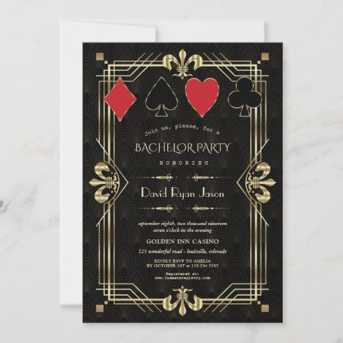 Glam Casino Royale Great Gatsby Bachelor Party Invitation