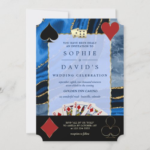Glam Casino Royale Vegas Poker Gold Agate Wedding Invitation