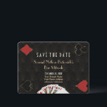 Glam Casino Vegas Poker Bar Mitzvah Save The Date<br><div class="desc">Unique Casino Royale themed card design. It features vintage art deco style,  Roaring 1920's old Hollywood,  playing cards suits,  playing cards. On the back faux gold Art Deco pattern,  initials and playing cards suits. Use Personalize tool to add your information. For more,  visit please,  my Casino Collection.</div>