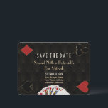 Glam Casino Vegas Poker Bar Mitzvah Save The Date<br><div class="desc">Unique Casino Royale themed card design. It features vintage art deco style,  Roaring 1920's old Hollywood,  playing cards suits,  playing cards. On the back faux gold Art Deco pattern,  initials and playing cards suits. Use Personalize tool to add your information. For more,  visit please,  my Casino Collection.</div>