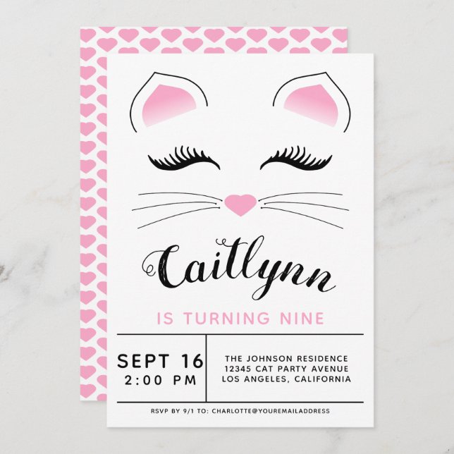 Glam Cat Birthday Party Invitation (Front/Back)
