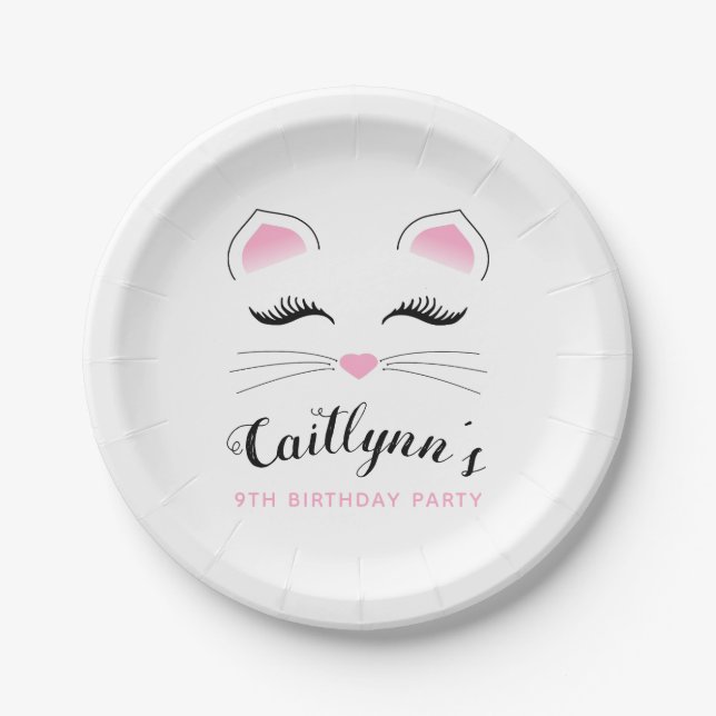 Glam Cat Birthday Party Paper Plates (Front)