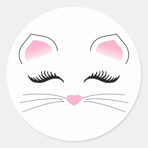 Glam Cat Face Classic Round Sticker