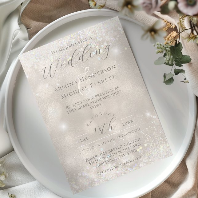 Glam Champagne and Glitter Elegant Photo Wedding Invitation (Creator Uploaded)