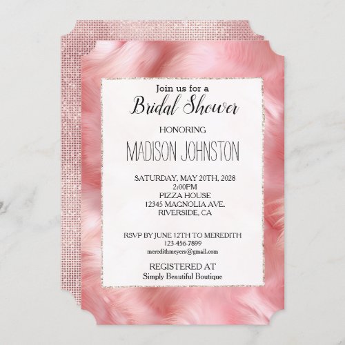 Glam Champagne Glitz Pink Fur Invitation