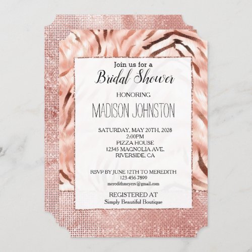 Glam Champagne Glitz Pink Zebra Invitation