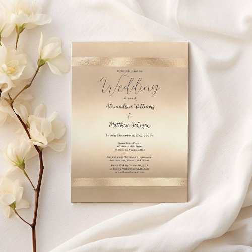 Glam Champagne Gold Glamour Luxury Wedding  Invitation