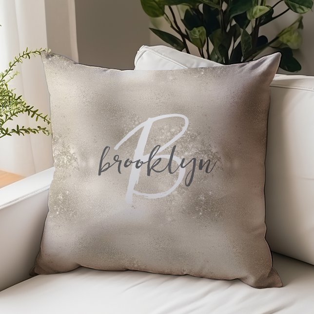 Glam Champagne Gold Glitter Sparkle Monogram  Throw Pillow (Creator Uploaded)