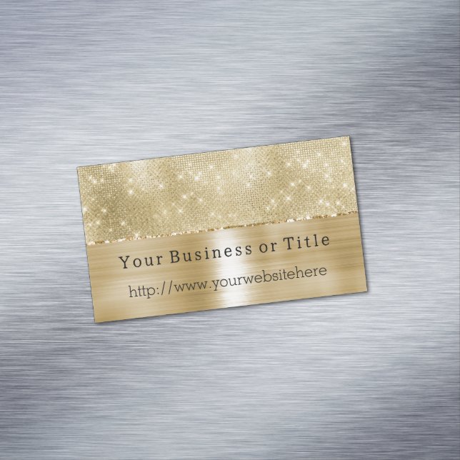 Glam Champagne Gold Glitzy Diamonds Business Card Magnet (In Situ)