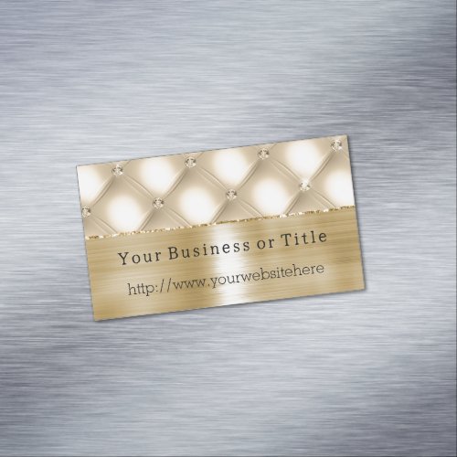 Glam Champagne Gold Glitzy Diamonds Business Card Magnet
