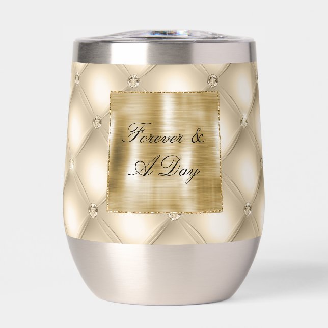 Glam Champagne Gold Glitzy Diamonds Thermal Wine Tumbler (Front)