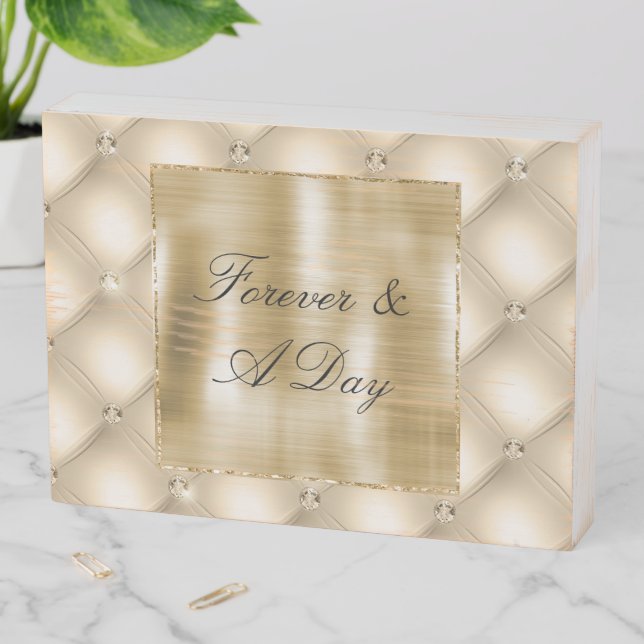 Glam Champagne Gold Glitzy Diamonds Wooden Box Sign (In Situ Horizontal)
