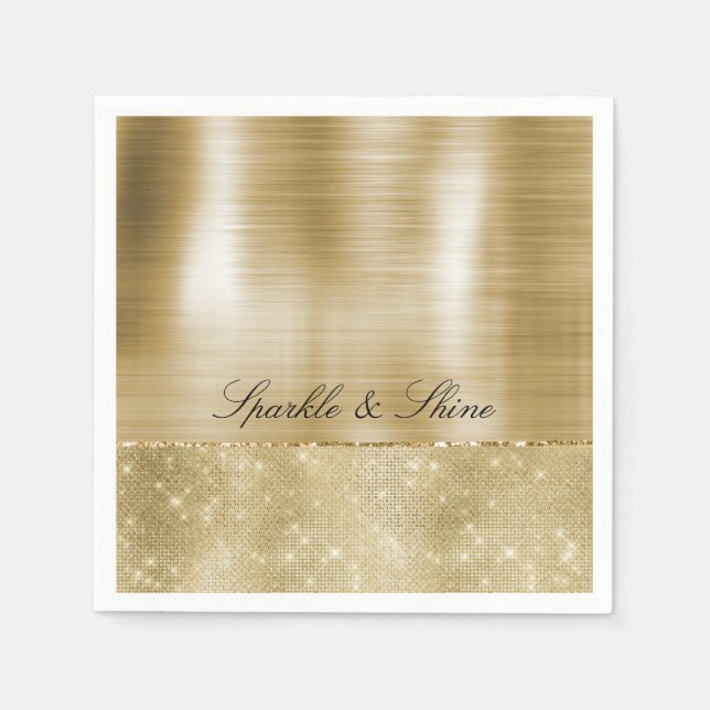 Glam Champagne Gold Glitzy Sparkle Napkins (Front)