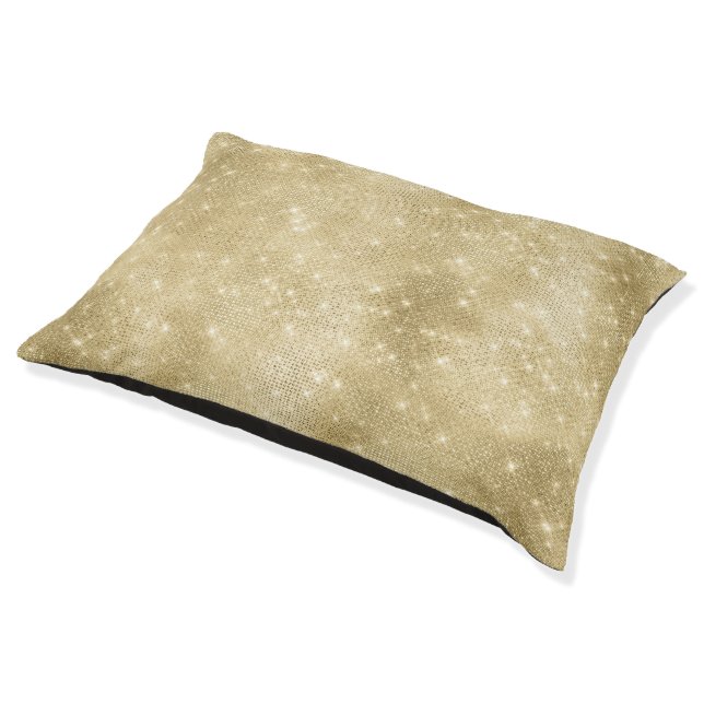 Glam Champagne Gold Glitzy Sparkle Pet Bed (Angled)