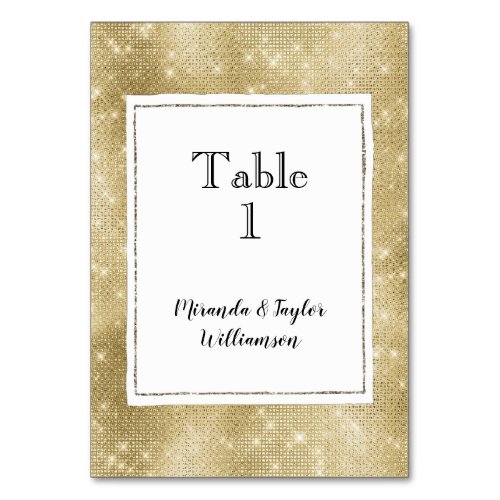 Glam Champagne Gold Glitzy Sparkle Table Number