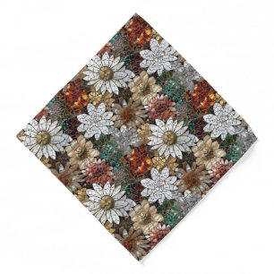 Glam Champagne Gold Red White Flowers Bandana